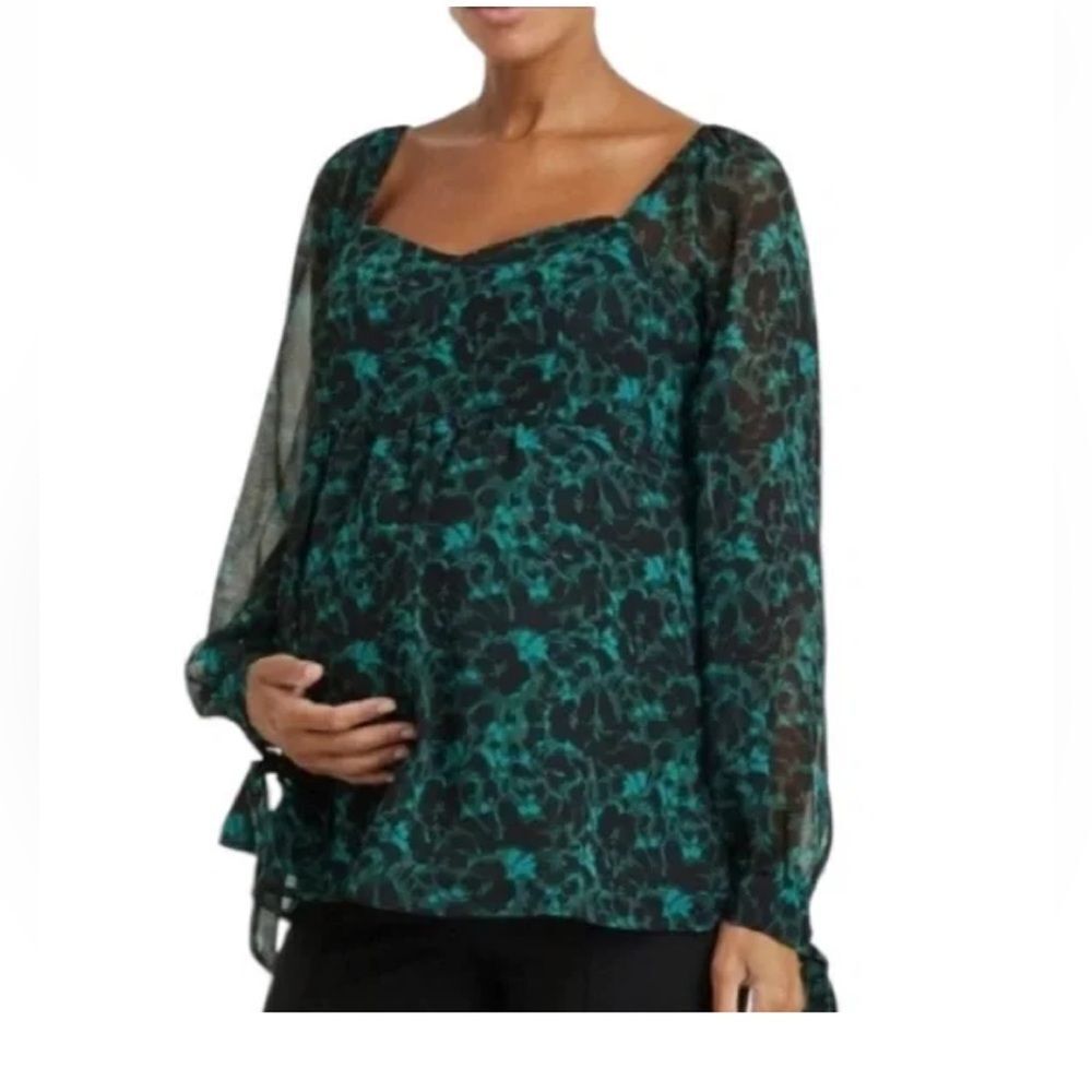 Isabel Elastic back motherhood Elegant Sheer Black and Green Blouse